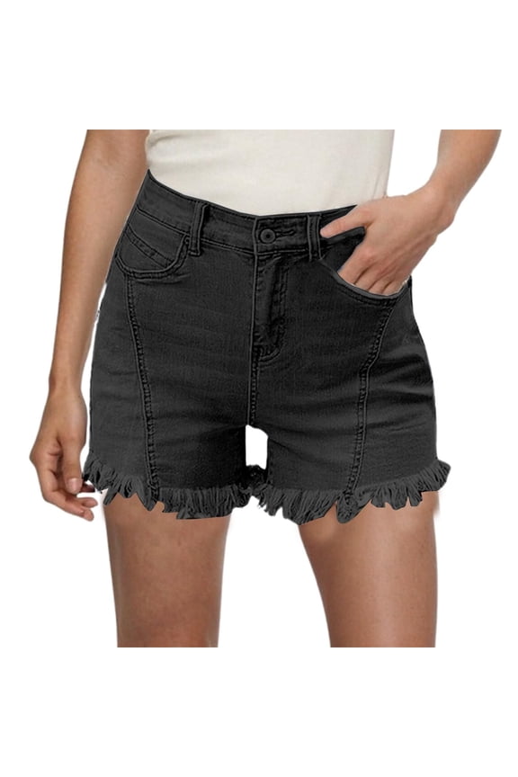 Jorts Women Baggy, Women's Ripped Pocket Jeans with Rolled Edge Casual Shorts Jean Shorts Womens Black 2XL
