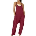 thumbnail image 1 of Audhol Jumpsuits for Women Womens Casual Summer Jumpsuit Sleeveless Loose Solid Color Comfortable Strap Loose Jumpsuit Pocket Jumpsuit for Women Overalls for Women Red2 5XL, 1 of 5