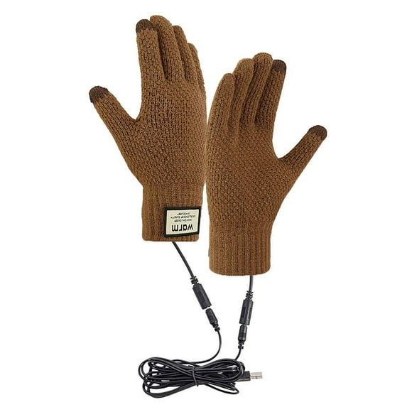 Audhol Knit Glove Winter Usb Heated Warm Gloves Heated Hand Warm Hiking Driving Running Cycling Warm Touchscreen Gloves for Cold Weather Brown One Size