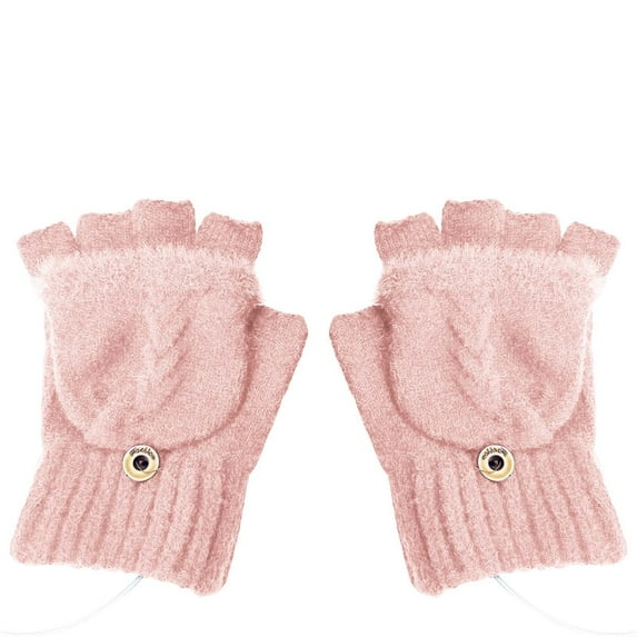 Audhol Knit Glove Winter Usb Warm Gloves Hand Warming Hiking Driving Running Riding Heart of Hand Back of Hand Reversible Usb Heated Gloves Warm Touchscreen Gloves for Cold Weather Pink One Size
