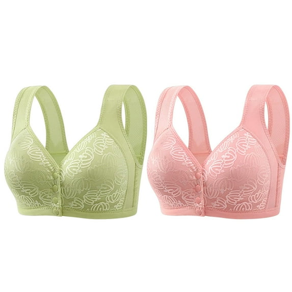 Audhol Lace Bralette 2 Pc Daisy Bras for Older Women Front Closure Bras Bra No Underwire Plus Size Front Button Bra Everyday Bra Front Closure Bras for Women Army Green A