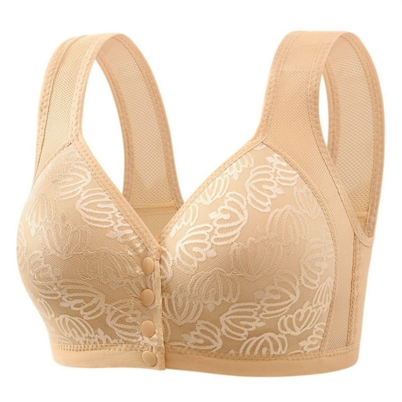 Audhol Lace Bralette Daisy Bras for Seniors Older Women Front Closure Bras Bra No Underwire Plus Size Front Button Bra Breathable Front Closure Bras for Women Beige A