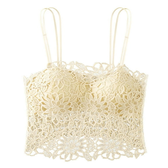 Audhol Lace Bralette High Support Bras for Women Adjustable Strap Full Coverage Up Bras Comfortable No Underwire Wireless Bras Racer Back Bra for Women Beige One Size