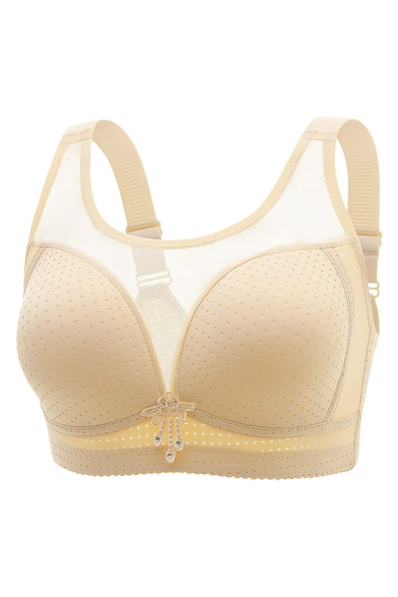 Lace Bralette Women Lace Back Button Shaping Cup Adjustable Shoulder Strap Large Size Underwire Bra Lightly Lined Bras for Women Beige 36