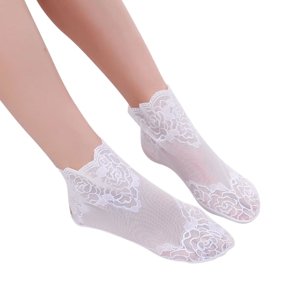 Audhol Lace Socks! Women Solid Rose Pattern Lace Mesh Socks Hollow Ruffle Non Slip Socks Toe Socks Nylon Socks for Women White One Size