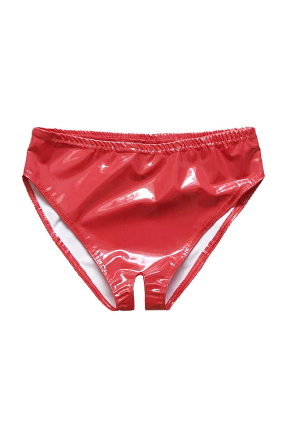 Latex Panties Open Paint Underwear Women Wrapped Hip Bright Waist Bright Appeal Small High Open Crotch Panties Red L