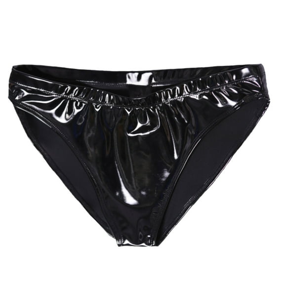 Audhol Latex Underwear Women Bright Small Wrapped Hip Bright Mirror Paint High Waist Appeal Underwear Latex Panties Black XL