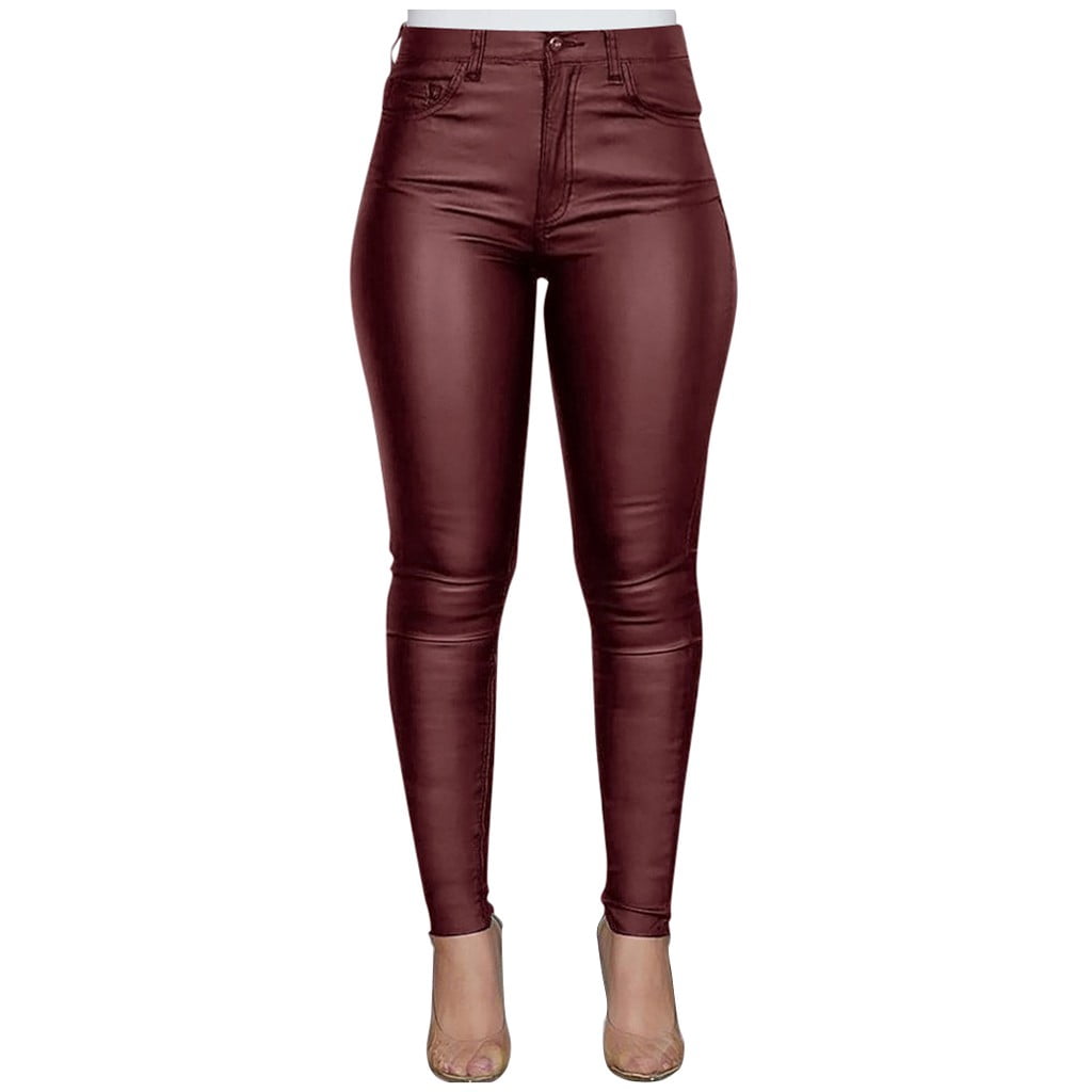 European And American Plus Size Women's Clothes Leggings High Waist PU Leather Pants