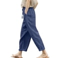 thumbnail image 1 of Audhol Linen Pants for Women High Waist Linen Capris for Women Drawstring Elastic Waist Harem Pant Basic Lightweight Linen Pant Lounge Pants Women Blue M, 1 of 5