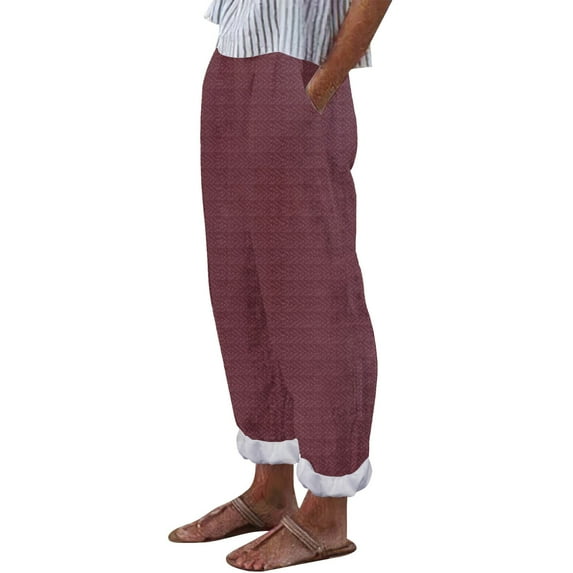 Audhol Linen Pants Women Women' Simple and Fashionable Geometric Texture Cotton Linen Casual Pants Spring Pants for Women 2025 Blue L