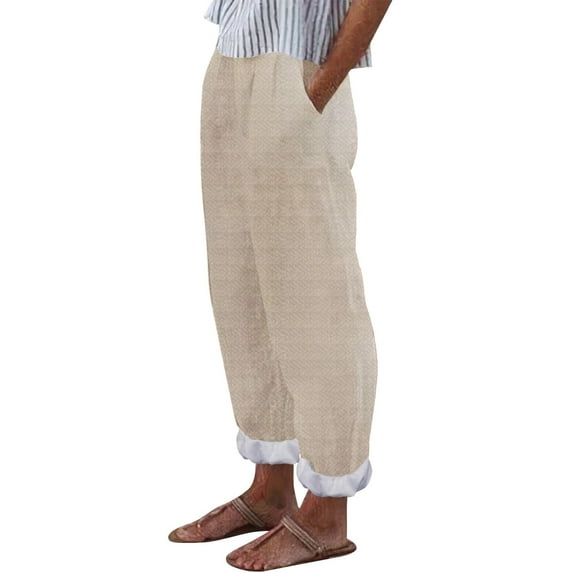 Audhol Linen Pants Women Women' Simple and Fashionable Geometric Texture Cotton Linen Casual Pants Spring Pants for Women 2025 Purple 2XL