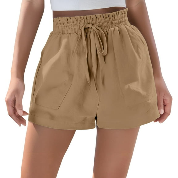 Audhol Linen Shorts for Women! Womens Casual Linen Shorts High Waisted Wide Leg Cute Summer Beach Shorts with Pockets Summer Shorts for Women Khaki M