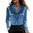 thumbnail image 1 of Audhol Long Sleeve Blouses for Women Womens Soft Satin Silk Blouses for Women Button Down Shirts Long Sleeve Work Shirt Dress Blouses Tops office Blouses for Women for Work Sky Blue 2XL, 1 of 6