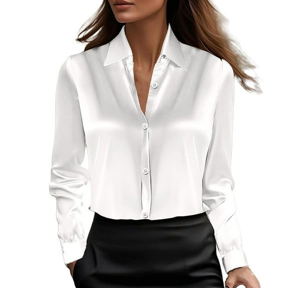Audhol Long Sleeve Blouses for Women Womens Soft Satin Silk Blouses for Women Button Down Shirts Long Sleeve Work Shirt Dress Blouses Tops office Blouses for Women for Work Beige M