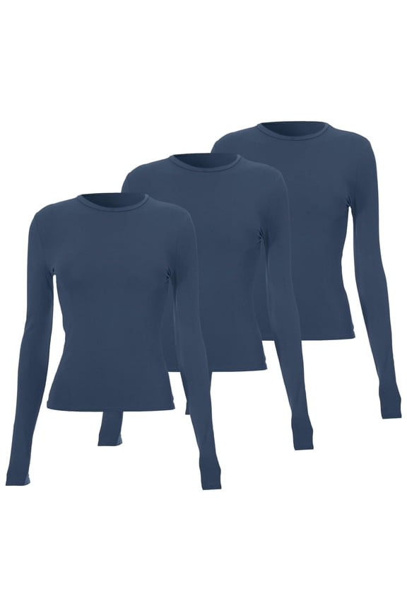 Long Sleeve Undershirt for Women 3 Pieces Women Basic Long Sleeve Top Slim Baby Tee Round Neck Dupe Crop Layering Slim Top Blouse Aesthetic Streetwear Womens Shirts H XS