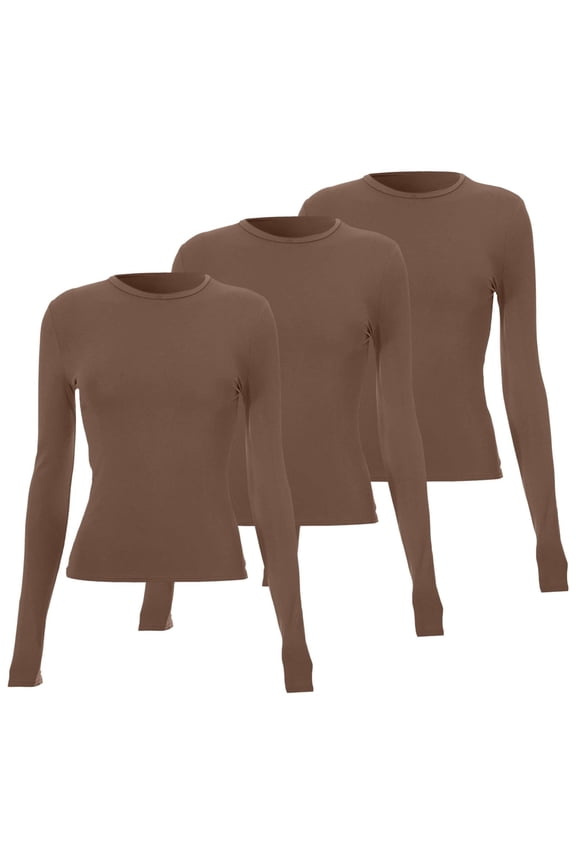 Long Sleeve Undershirt for Women 3 Pieces Women Basic Long Sleeve Top Slim Baby Tee Round Neck Dupe Crop Layering Slim Top Blouse Aesthetic Streetwear Womens Shirts I S