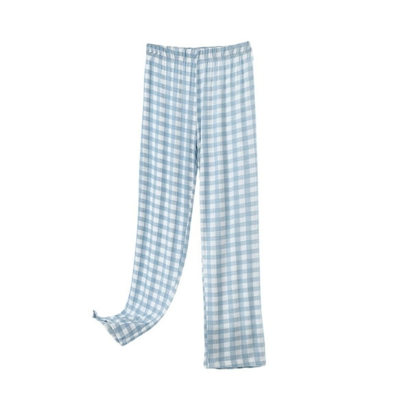 Audhol Lounge Pants Women, Women's Gingham Pajama Pants Cotton Pj Bottoms Casual Drawstring Plaid Sleep Pants with Pockets Pj Pants Women Light Blue XL