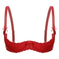 thumbnail image 1 of Audhol Open Cup Bra, 1/4 Cup Bras for Women Underwire Lace Bra See Through Balconette Padded Bra Shelf Bra Tops Half Cup Bra Red 70C, 1 of 2