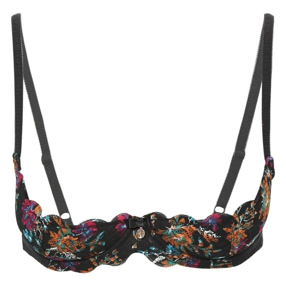 Audhol Open Cup Bra, 1/4 Cup Bras for Women Underwire Lace Bra See Through Balconette Padded Bra Shelf Bra Tops Half Cup Bra orange 75B