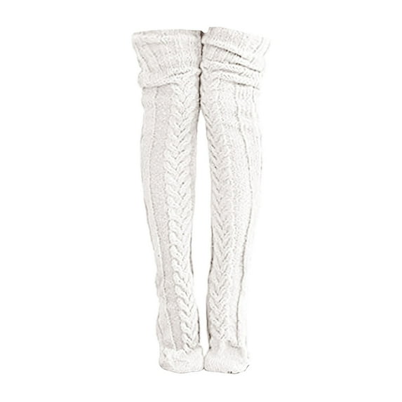 Audhol Over Knee Thigh Socks Women'S Cable Knitted Boot Socks Extra Long Thigh High Winter Stockings Over Knee Leg Warmers Warm Stocking White One Size
