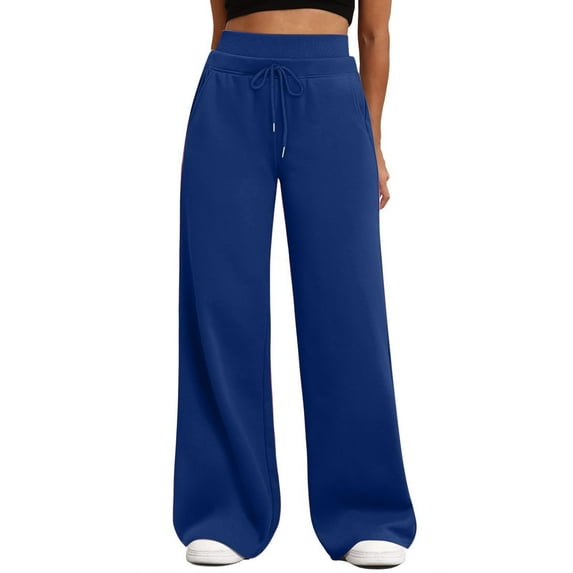 Audhol Oversized Sweatpants, Women's Wide Leg Sweatpants Double Waisted Baggy Pants with Pockets Sweatpants Wide Leg Blue L