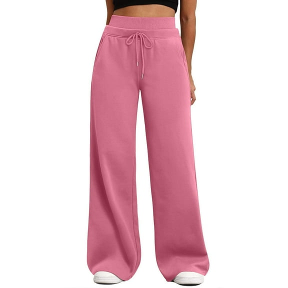 Audhol Oversized Sweatpants, Women's Wide Leg Sweatpants Double Waisted Baggy Pants with Pockets Sweatpants Wide Leg Pink L