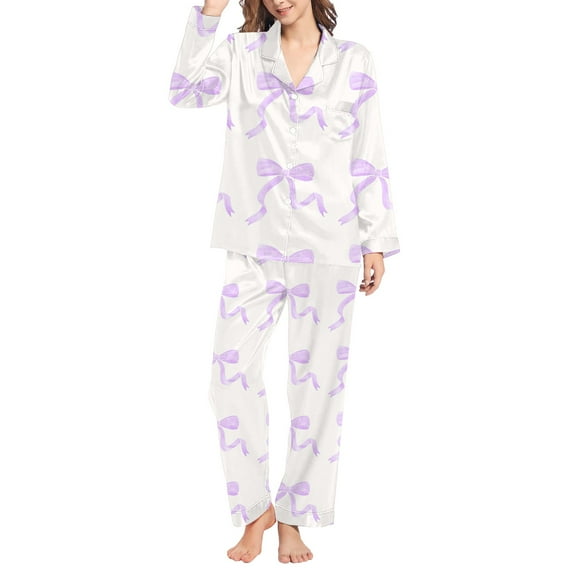 Audhol Pajamas for Women Set Women's Winter Spring Home Leisure Valentine's Day Bow Love Loose Imitation Color Ding Pajama Sleepy Pants Set Valentines Pjs Women Pink S