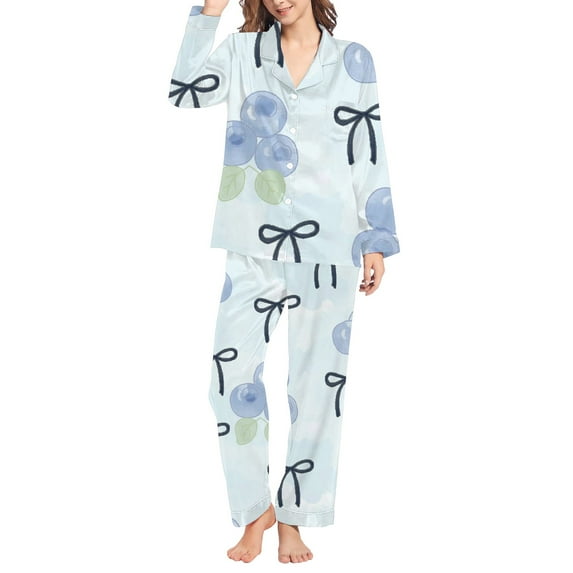 Audhol Pajamas for Women Set Women's Winter Spring Home Leisure Valentine's Day Bow Love Loose Imitation Color Ding Pajama Sleepy Pants Set Valentines Pjs Women Light Blue 2XL