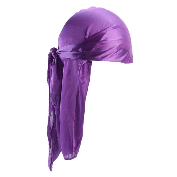 Audhol Pirate Head Scarf Women's Foldable Color Headband Silky Hat Bundle with Long Stretchy Tail and Wide Straps Loss Caps Slouchy Hat Hats for Men Purple One Size