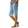 thumbnail image 1 of Audhol Pleated Linen Shorts for Women, Women's Fashionable Casual Slit with Pocket Cotton Linen Loose Shorts Women's Shorts Linen Light Blue 2XL, 1 of 5
