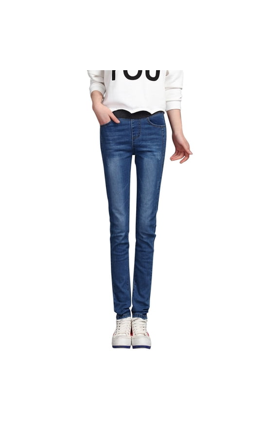 Plus Size Jeans Fashion Women Loose High Waist Casual Jeans Elastic Waist Pencil Pants Plus Size Womens Jeans High Waisted Light Blue 32