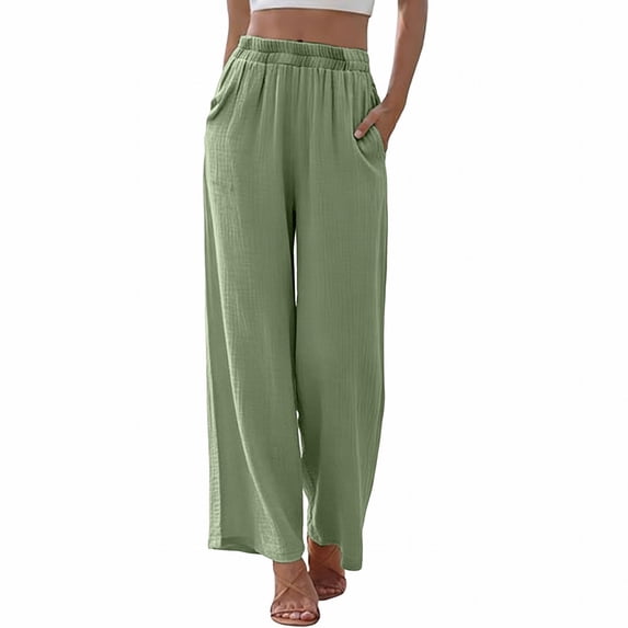 Audhol Pull Up Pants for Women Elastic Waist Women's Daily Elastic Waist Straight Solid Color Palazzo Pants Casual Wide Leg Long Lounge Pant Trousers Wide Leg Pants Woman Light Green S
