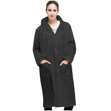 Audhol Rain Poncho Unisex Fashion Reusable Button Rain Jacket Coat Hooded Raincoat with Pockets for Adults Teens Poncho Men Black L