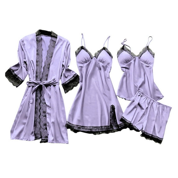 Audhol Robe Sets for Women, Lace Women Dress Sleepwear Nightgown Robe Nightdress Set Pajamas Sleep Sets for Women Purple 3XL