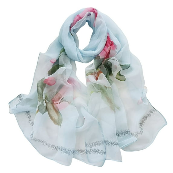 Audhol Scarf for Women Scarfs for Women Lightweight Print Floral Pattern Scarf Shawl Fashion Scarves Sunscreen Shawls and Wraps for Spring Women's Scarves & Wraps Light Blue One Size