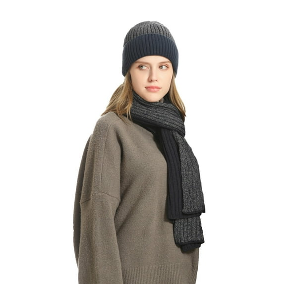 Audhol Scarf and Gloves Set for Women Three-Piece Double-Sided Color Matching Padded Scarf, Hat and Gloves Hat and Gloves for Women Navy One Size