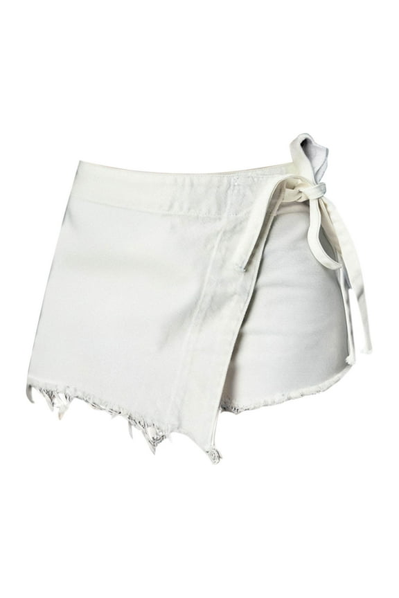 Skorts for Woman, Womens Denim Skorts Skirts High Waist Denim Shorts Tie Up Side Jean Shorts Wrap Skirt Jean Skirt White S