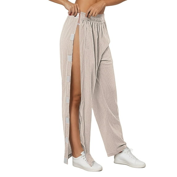 Audhol Snap Pants, Women's Tear Pants with Pockets Easy Access Pants Post Hip Knee Leg Breakaway Sweatpants Gaucho Pants for Women Beige M
