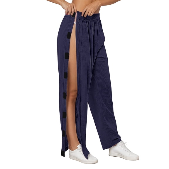 Audhol Snap Pants, Women's Tear Pants with Pockets Easy Access Pants Post Hip Knee Leg Breakaway Sweatpants Gaucho Pants for Women Navy 2XL