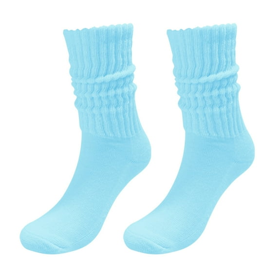 Audhol Socks for Women Socks Solid Color Crew Socks Colorful Lightweight Cotton Athletic Socks Slouchy Socks for Women Blue One Size