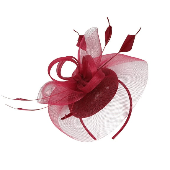 Audhol Soft Lace Veils 2023 Fascinator Hat Flower Feather Mesh Tea Party Hairband For Women Feather Hair Accessories Red2 One Size