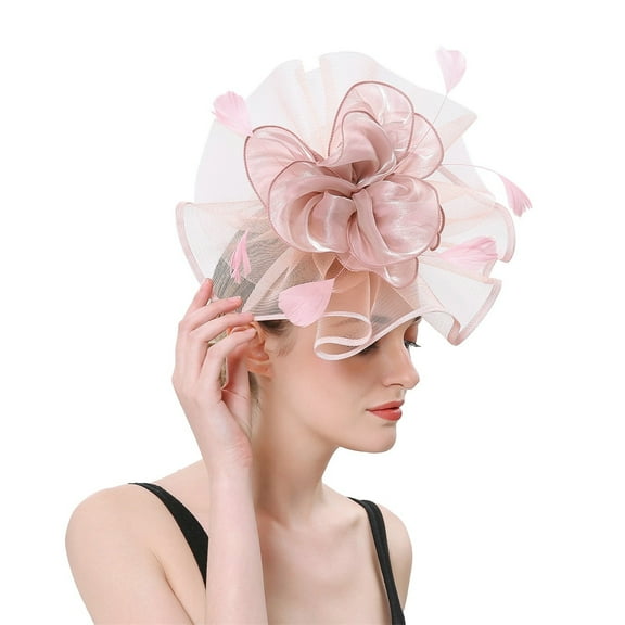 Audhol Soft Lace Veils Hats For Women Fascinators Womens Flower Hat For Tea Party Cocktail Ball Wedding Church Double Use Of Hair Clips And Hoops Feather Hair Accessories Pink One Size