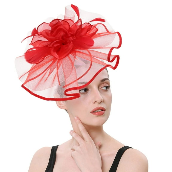 Audhol Soft Lace Veils Hats For Women Fascinators Womens Flower Hat For Tea Party Cocktail Ball Wedding Church Double Use Of Hair Clips And Hoops Feather Hair Accessories Red One Size