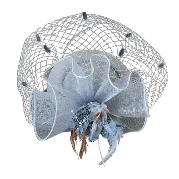 Audhol Soft Lace Veils Hats For Women Fascinators Womens Pillbox Flower Hat For Tea Party Cocktail Ball Wedding Church Feather Hair Accessories Grey One Size