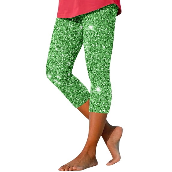 Audhol Soft Leggings for Women, Women's Fashion Spring Summer Casual 7/8 Length Legging Sparkly Leggings Women Green S