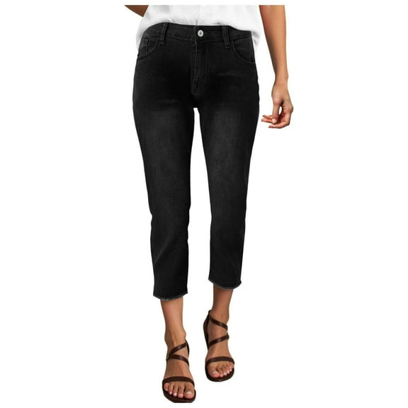 Audhol Stretchy Jeans for Women, 3/4 Hose Damen Jeans Leggings 7/8 High Waist Caprihose Leicht Sommerjeans Skinny Mom Jeggings Hose Damen Caprihose Capri Jeans for Women Black XL