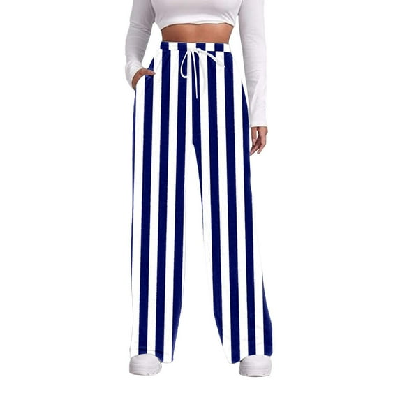 Audhol Striped Pants Women Womens Sweatpants with Pockets Drawstring Elastic Waisted Heart Print Bottom Pants Baggy Casual Trousers Womens Elastic Waist Pants Dark Blue L