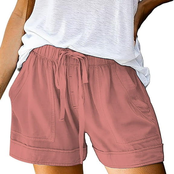 Audhol Summer Shorts for Women! Linen Shorts for Women Casual Summer Shorts Plus Size High Waisted Loose Fit Drawstring Short Pants with Pockets Womens Shorts Pink2 3XL