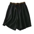thumbnail image 1 of Audhol Summer Shorts for Women! Spliced ​​Elastic Waist Tie Cotton and Linen Wide Leg Pants Shorts for Women Loose 2025 Summer New Casual Five Point Pants Cotton Shorts for Woman Black M, 1 of 3