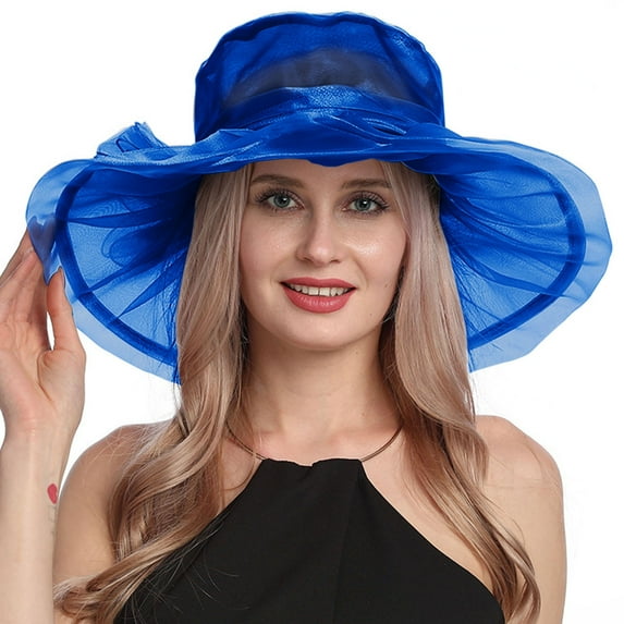 Audhol Sun Hats Women's Vintage Mesh Hat Floral Shade Holiday Brim Top Hat Hat Blue One Size